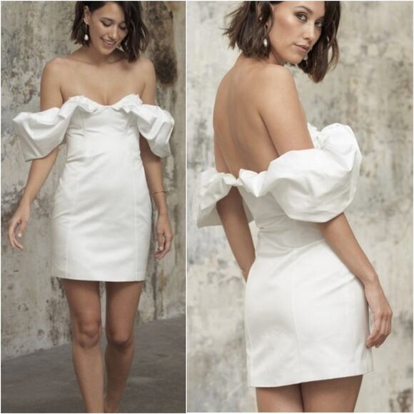 Rime Arodaky Cara Dress Ivory Off the Shoulder Mini Size 36‎ / US 4 Bridal - Picture 3 of 12
